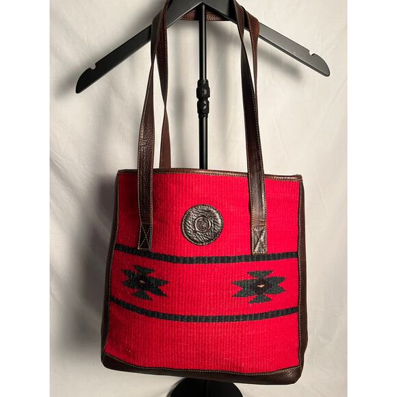 Børn Wool & Leather Southwestern Tote Bag – Red Woven Shoulder Bag - Picture 2 of 7